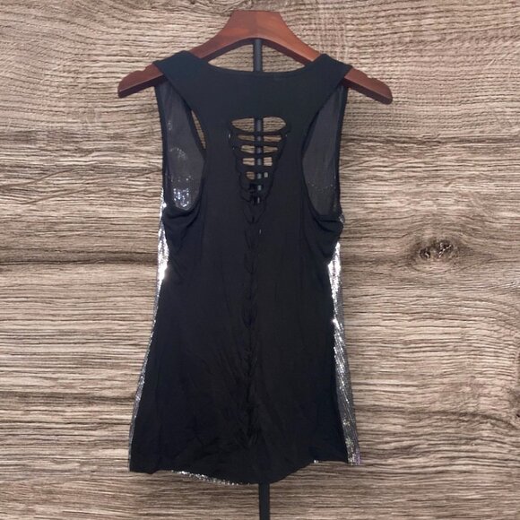 Silver Sequin Tank Top With Open Back Design Womens Size Small - Picture 3 of 7